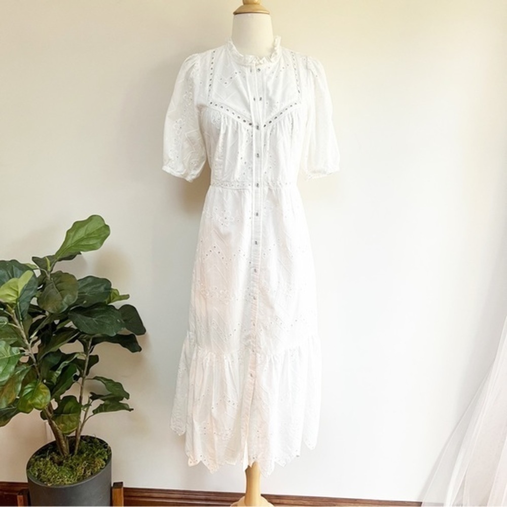 💋Anthropologie white eyelet midi dress. Size S petite - Picture 4 of 12
